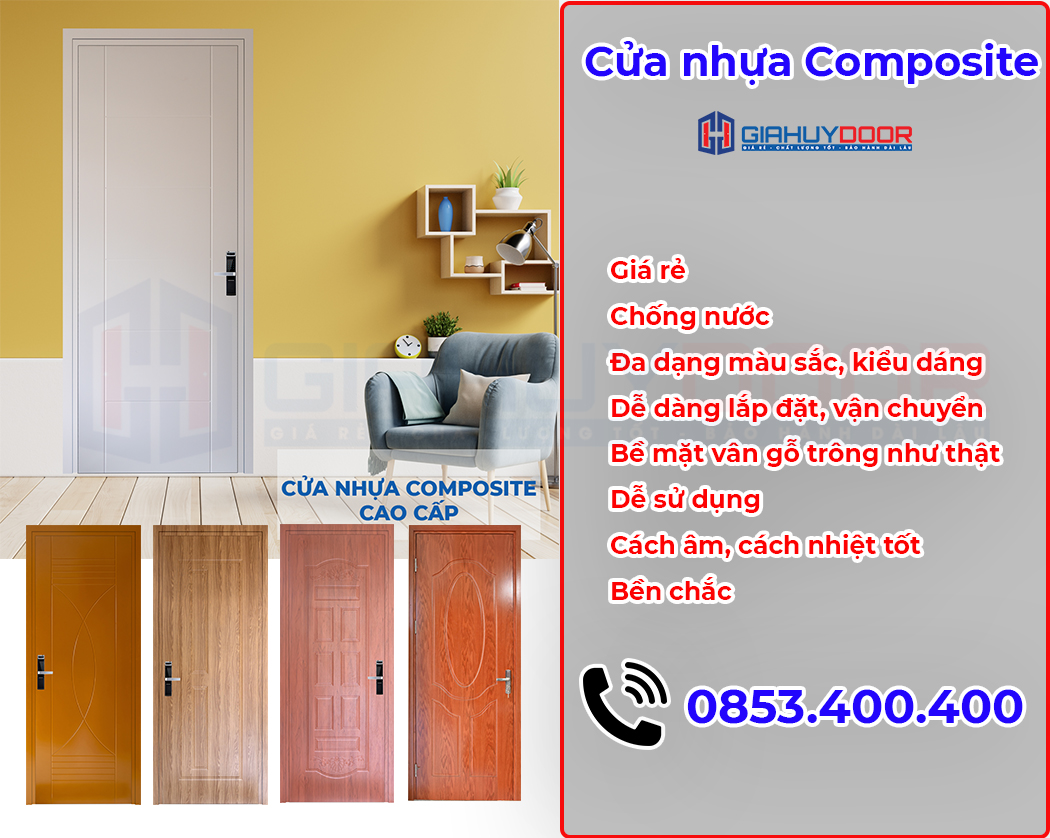 Cửa nhựa vân gỗ giá rẻ cách âm chống nước Composite