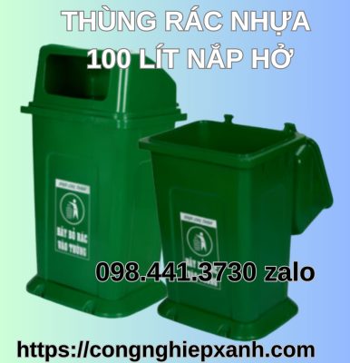 Thùng rác nhựa 100 lít nắp hở xanh