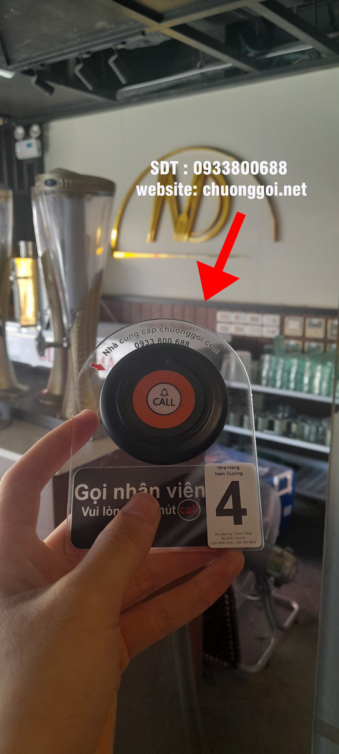 Nút chuông gọi nhân viên tại nhà hàng Nam Dương